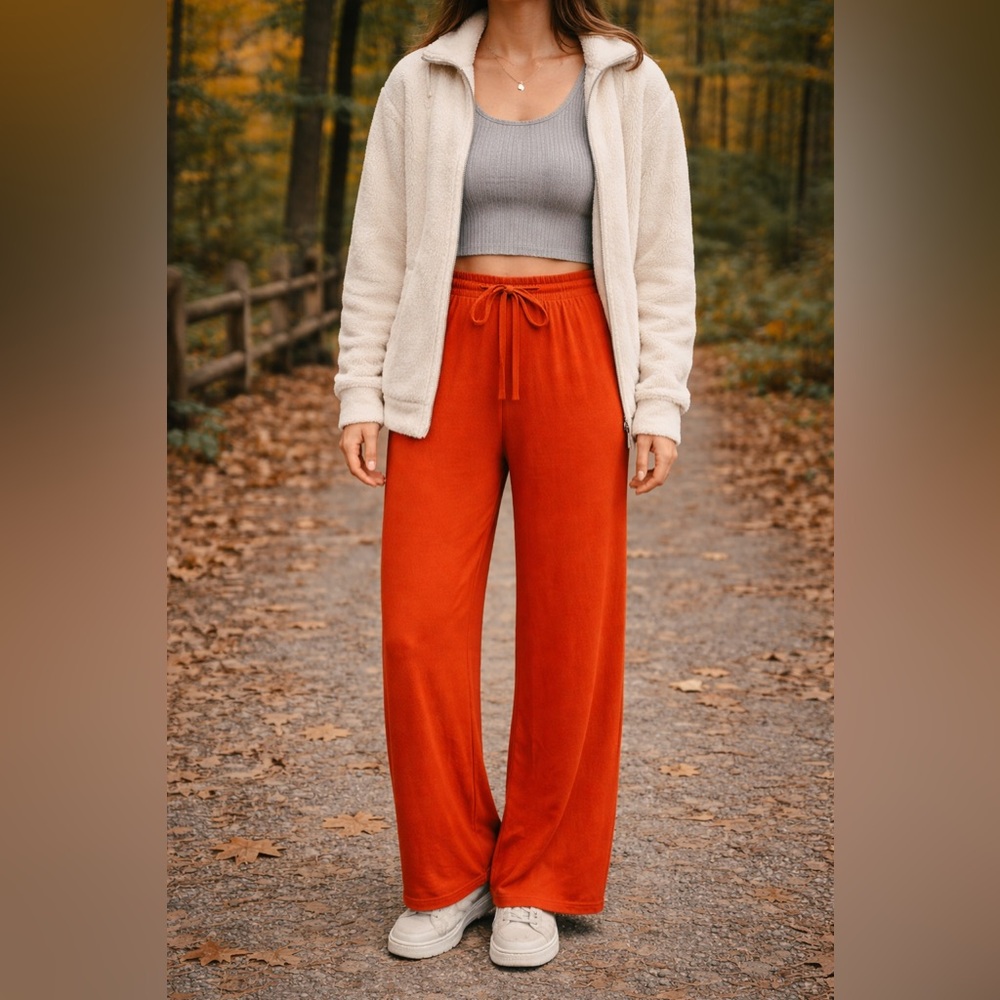 Urban Outfitters Wide Leg Sweatpants Orange Pull-On Tie Waist Lounge Size Medium